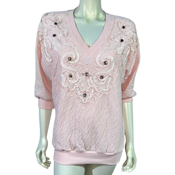 Rafael Small Pink Jeweled Sweatshirt, Vintage 1990s, Good Condition - Picture 11 of 11